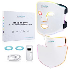 Nourished Bodynskin Masque Visage et Cou de Luminothérapie LED - Appareil de Soin de la Peau du Visage - 7 Couleurs Rouge et Ble