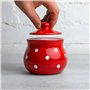 City to Cottage | Sucrier Pot de sucre | rouge à pois blancs en céramique avec couvercle fait et peint à la main