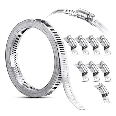 LOLPALONE 3.5M Bride de Serrage avec 8 Fixations Collier à Vis Sans Fin Réglable Serre-Tuyau Serre-Tuyau Flexible