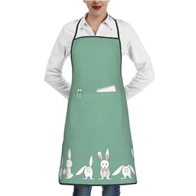 Luckily&Day Tablier de cuisine fantaisie imprimé lapin de Pâques avec poches pour femme pour la cuisine