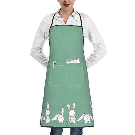 Luckily&Day Tablier de cuisine fantaisie imprimé lapin de Pâques avec poches pour femme pour la cuisine