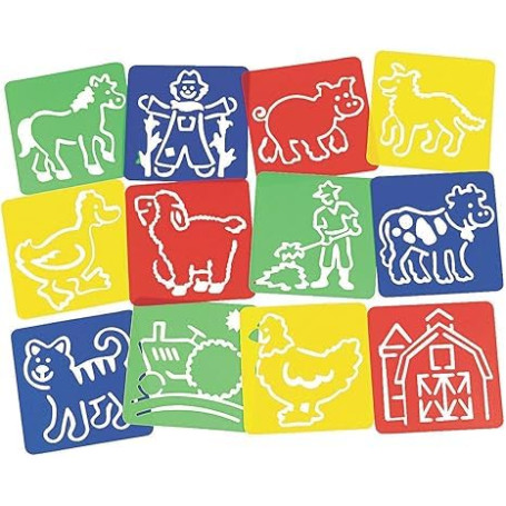 Lot de 12 pochoirs animaux – Grands pochoirs pour enfants de 4 à 8 ans