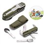 ADNEWX Vaisselle de Camping en Acier Inoxydable 8 en 1, Vaisselle Pliante Multifonctionnelle avec 2 Mousqueton pour Materiel de 