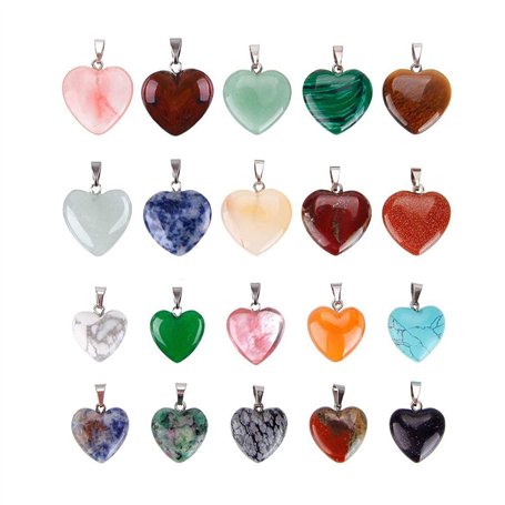 Reccisokz 20 pièces en Forme de cœur Pendentifs Pierre Chakra Perles DIY Cristal Charms