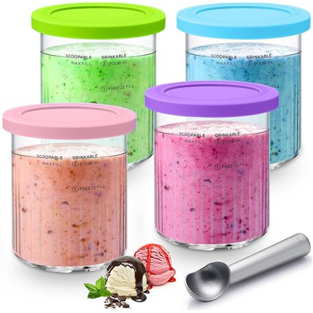 Skyearman Lot de 4 Récipients à Crème Glacée de Rechange pour Ninja Creami Deluxe NC501/NC500 Series