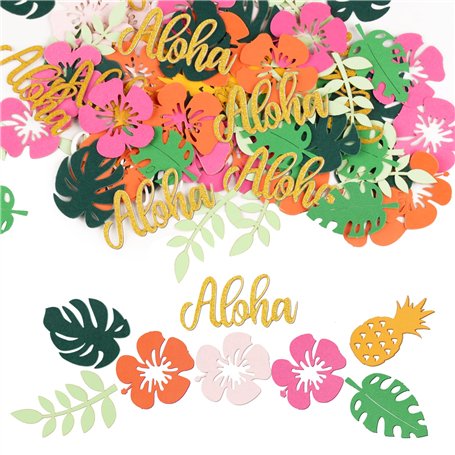 100PCS Confettis Hawaïenne Décoration Fête Aloha Tropicale Luau Confettis Aloha Fleur Feuille pour Anniversaire Mariage Déco de