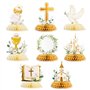 Lot de 8 Décoration Table Baptême Centres de Table Communion en Nid d'Abeille Décoration Baptême Communion Confirmation