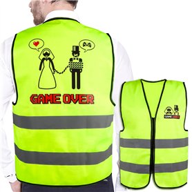 BETESSIN Gilet Futur MariéGAME OVER en Jaune Fluo Déguisement EVG Homme Accessoire Drôle Idée Cadeau Enterrement de Vie de Garço