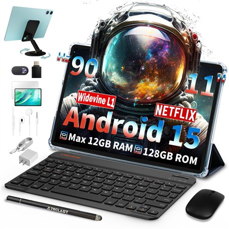 TECLAST P50Case 90Hz Tablette Tactile 11 Pouces Android 15 10-Accessoires 12Go RAM+128Go ROM（4To TF） 2.4G+5G WiFi