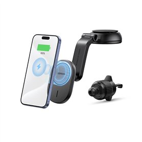 UGREEN 2 en 1 Support Téléphone Voiture Induction Qi 15W Compatible avec MagSafe iPhone 16 Plus Pro Max 15 14 13 12 Mini Chargeu