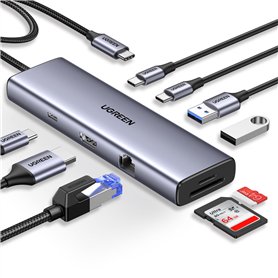 UGREEN Revodok 109 Hub USB C HDMI 4K 60Hz Ethernet Gigabit PD 100W Lecteur de Carte SD TF Multi Data Ports 2A2C 9 en 1 Docking S