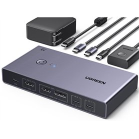 UGREEN KVM Switch HDMI2.0 Commutateur KVM DP 4K 60Hz 2 Entrées 2 Sories avec 3 Ports USB A USB C 3.0 5Gbps PD 100W pour MacBook