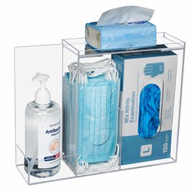 KOEMEHR Distributeur de boîte à gants avec 3 compartiments en acrylique pour savon pour les mains