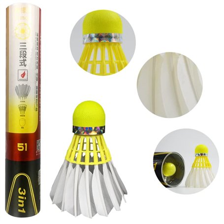 Dmantis Lot de 12 volants de badminton D513 en 1 durables Hybird en plumes de canard pour jeux d'intérieur et d'extérieur