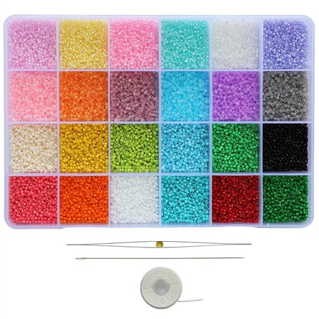 Bala&Fillic Taille Uniforme 2mm Perles de Rocailles Total 24000pcs dans la Boîte Petites Perles de Rocailles 12/0 Perles de Verr