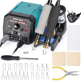 YIHUA 939-III Kit d'outils de pyrogravure Station de pyrogravure bois avec 2 stylos de pyrogravure (type fil-pointe) avec 20 emb