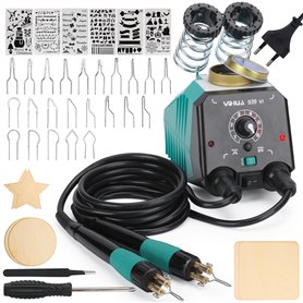YIHUA 939-VI Kit de Pyrograveur sur Bois à Deux Stylos avec 23 Pointes en Fil de Formes Variées Stylo de Pyrogravure Détachable