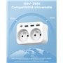 LENCENT Adaptateur Prise USA Américaine Canada, Prise Française avec 3 Ports USB et 1 Port USB-C adapté aux États-Unis Mexique T