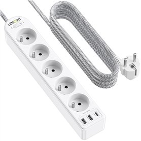 LENCENT Bloc Multiprise Electrique Améliorée avec 5 Prises