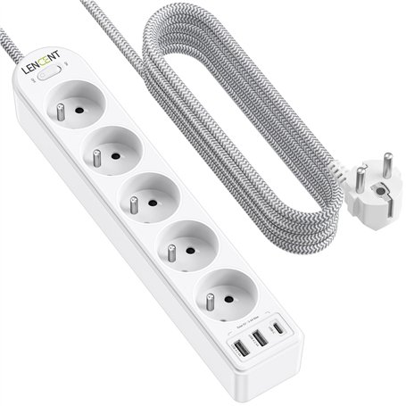 LENCENT Bloc Multiprise Electrique Améliorée avec 5 Prises
