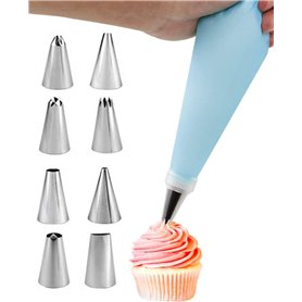 8 Douilles Patisserie et 1 Poches à Douille en Silicone Réutilisable