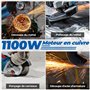 DongCheng Meuleuse d'angle 1100 W Disque 125 mm, vitesse à vide : 11800 tr/min, couvercle à fermeture rapide, Poignée Supplément