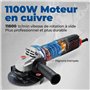 DongCheng Meuleuse d'angle 1100 W Disque 125 mm, vitesse à vide : 11800 tr/min, couvercle à fermeture rapide, Poignée Supplément