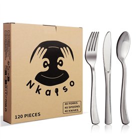 Nkaiso 120 Pièces Argent Couverts Réutilisables