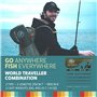 World Traveller Travel Canne à pêche Moulinet et étui Compact 6 sections 2 pointes 215 cm + 1,9 cm Nano-carbone Options de canne