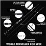World Traveller Travel Canne à pêche Moulinet et étui Compact 6 sections 2 pointes 215 cm + 1,9 cm Nano-carbone Options de canne