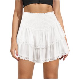 Mini jupe courte à volants taille haute pour femme - Ourlet à volants évasé - Décontracté - Abricot