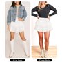 Mini jupe courte à volants taille haute pour femme - Ourlet à volants évasé - Décontracté - Abricot, Ourlet en dentelle blanche,