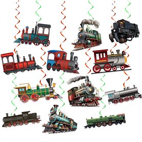 POMNUG 24 Pcs Train Pendentif Swirls Train Spirales Plafond Swirls Décorations Rétro Train Pendentif Décorations pour Train Anni