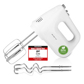 EMERIO HM-124178 Batteur électrique avec 6 vitesses 250 W et bouton turbo Fouet extra long + crochet pétrisseur en acier inoxyda