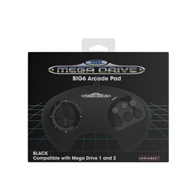 Retro-Bit BIG6 Controller Pad for SEGA Mega Drive & Genesis Consoles - Original Port - Black