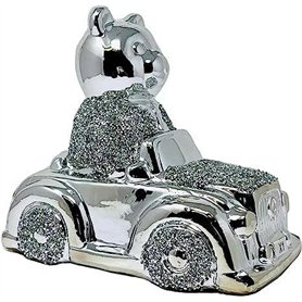 Ours en diamant écrasé argenté éblouissant avec singe et lapin – Décoration de Noël en cristal de luxe pour la maison et le bure
