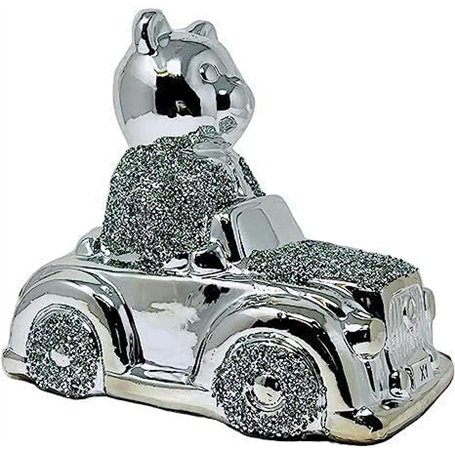 Ours en diamant écrasé argenté éblouissant avec singe et lapin – Décoration de Noël en cristal de luxe pour la maison et le bure