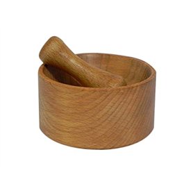Mortier et pilon en bois naturel - Avec bol à épices et herbes (M02)