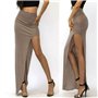 lijun Femmes Taille Haute Sexy côté Ouvert Fendu Paquet Hanche Moulante Club Maxi Jupe Longue