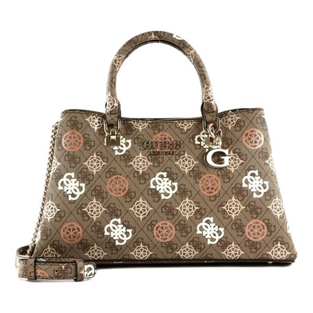 GUESS Eliette Logo Girlfriend Satchel Latte Logo Multi