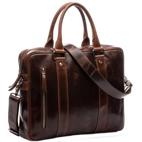 SID & VAIN Sac bandoulière Ordinateur 15.4 Pouces Stoked Cuir véritable |Sacoche Porte-Document en bandoulière Grand Homme Marro