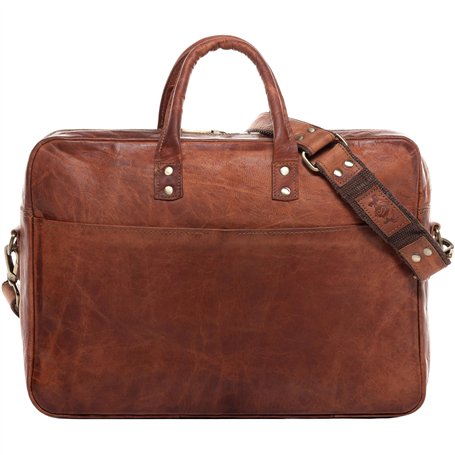 SID & VAIN Sac bandoulière Ordinateur 15 Pouces Cedar Cuir véritable |Sacoche Porte-Document en bandoulière Marron |Sac Messager