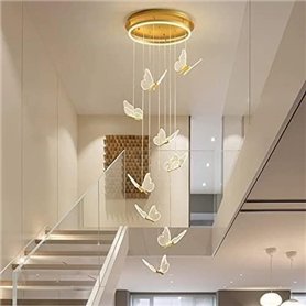 LaPhaL 9 têtes moderne escalier lustre LED escalier suspension plafonnier acrylique forme papillon Duplex