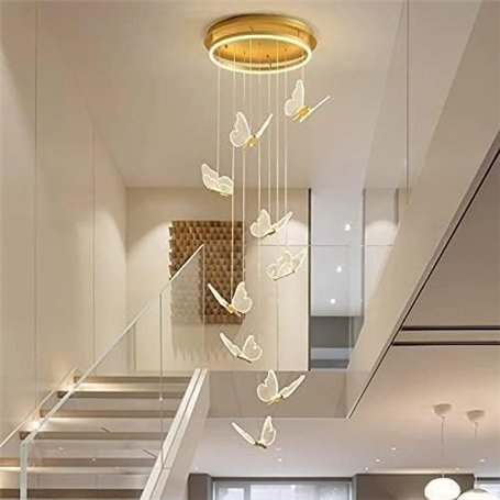 LaPhaL 9 têtes moderne escalier lustre LED escalier suspension plafonnier acrylique forme papillon Duplex