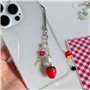AIRHSKWI Pendentif en forme de fraise - Perles colorées - Porte-clés détachable pour téléphone portable - Décoration de sac - Bi