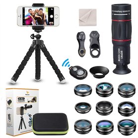 15 en 1 Kit de lentilles de caméra universel pour téléphone 18X Téléobjectif Objectif grand angle
