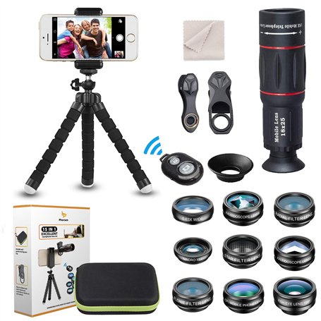15 en 1 Kit de lentilles de caméra universel pour téléphone 18X Téléobjectif Objectif grand angle