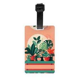 Étiquettes à bagages d'intérieur avec impression de plantes vertes en pot - Identifiants d'identification avec couverture de con