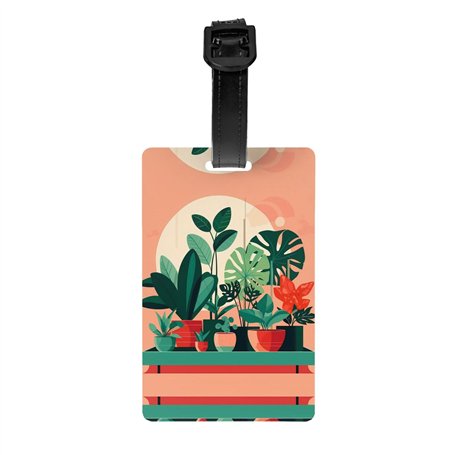 Étiquettes à bagages d'intérieur avec impression de plantes vertes en pot - Identifiants d'identification avec couverture de con