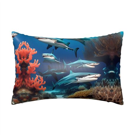 Taie d'oreiller en satin imprimé requin sous-marin corail 50